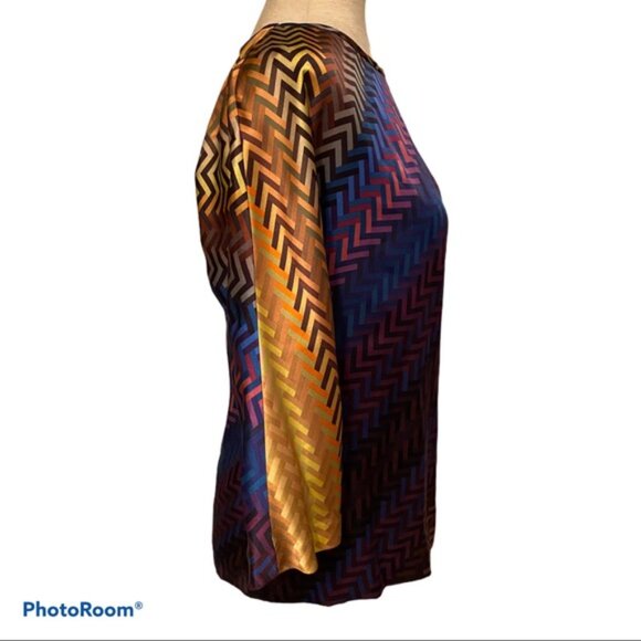 TRINA TURK TOP BLOUSE BLUE GOLD MULTI COLOR SILK SIZE S - Picture 6 of 9